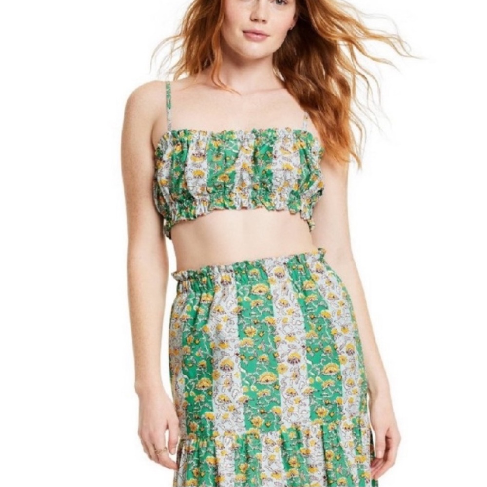 NWT RHODE x Target whimsical Green floral spaghetti Top.